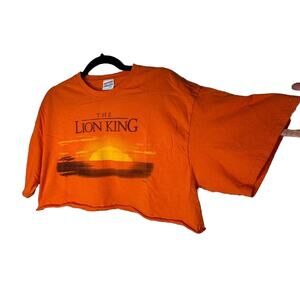 Junkfood Tees Orange Short Sleeve Round Neck Lion King Graphic Raw Hem Crop Tee